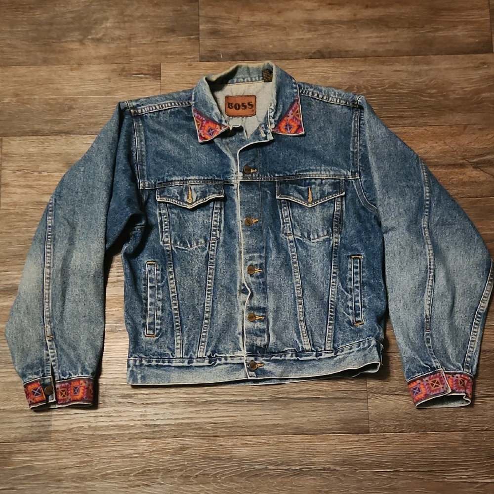 BOSS (Vintage/80s Levi's Collaboration) Denim Patchwork Jacket - Size Large